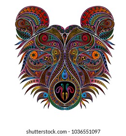 The head of a bear. Vector animal from color vintage patterns