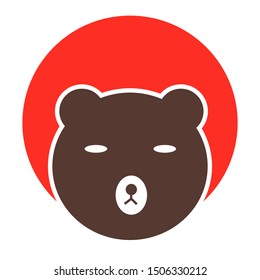 head bear vector ,the head of a bear in a red loop ,the bear's head in front of the sun