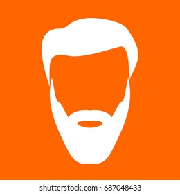 Head with beard and hair white icon .