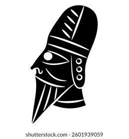 Head of a bearded antique man. Parthian coin design. Black and white silhouette.