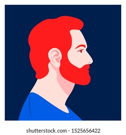 The head of a bearded man in profile. Avatar of a European businessman. Character face side view. Social Media. Vector flat illustration