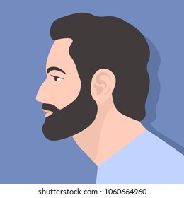 The head of a bearded man in profile. Portrait. Avatar. Vector Flat Illustration