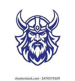 Head of bearded viking warrior with horned helmet. Logo man with a beard.