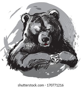 Head of a bear.hand drawn illustration.