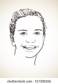 Head of beautiful young girl, Vector sketch Hand drawn illustration