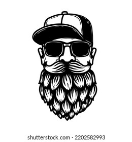Head and beer hop beard  Vector illustration