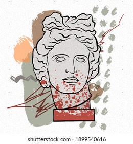 The head of the Belvedere Apollo. Contemporary sculpture. Design and print of t-shirts, clothes, bags, posters, invitations, cards, flyers, etc. Vector hand drawn creative illustration.