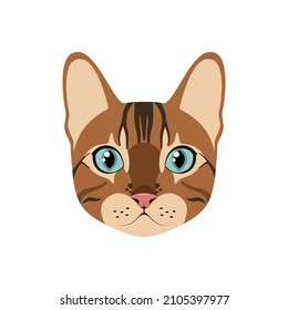 La cabeza de un gato bengalí sobre un fondo blanco. Diseño de caricaturas.
