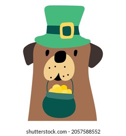 Head of big dog. St. Patrick's day costume. Vector illustration on white background