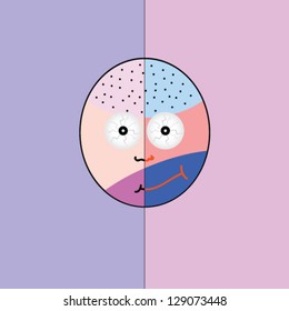 head and big eye vector illustration on two color background