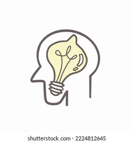Head with a big light bulb inside.  Cartoon vector Illustration, New idea concept