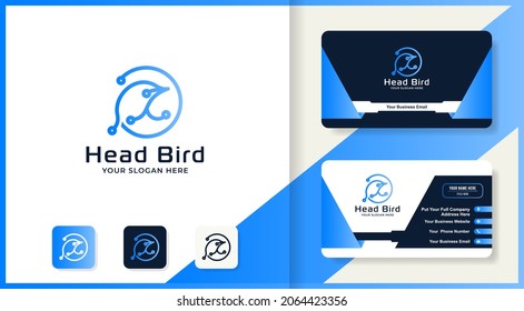 head bird circuit tech logo and business card design