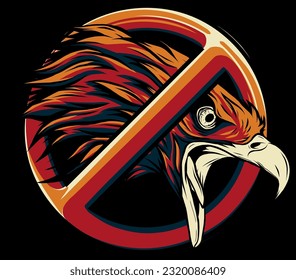 head bird in forbidden symbol on black background