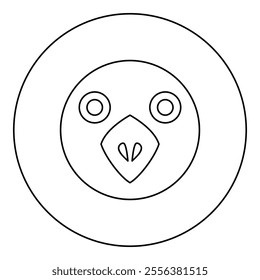 Head of bird icon in circle round black color vector illustration image outline contour line thin style