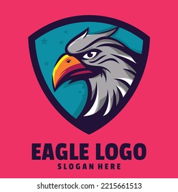 Head of bird of prey, eagle or hawk with the flying eagle. Vector illustration.