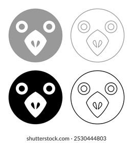 Head of bird set icon grey black color vector illustration image solid fill outline contour line thin flat style