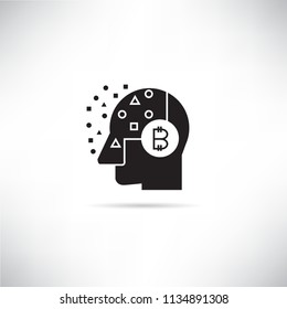 head bitcoin and artificial intelligence concept icon