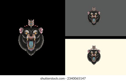diseño de mascota vectorial del oso negro de cabeza