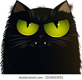 Head of a black cat with big yellow eyes. Vector illustration.