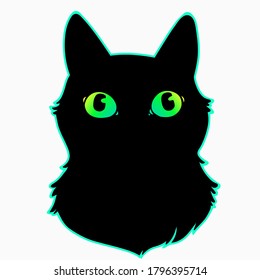head of a black cat with cute colorful eyes
