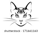 Head is black cat, tattoo. Vector