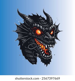 Head of black dragon with fiery eyes