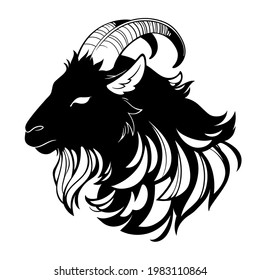 head of a black hairy goat in profile