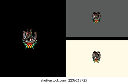 cabeza de caballo negro con flores diseño de ilustración vectorial