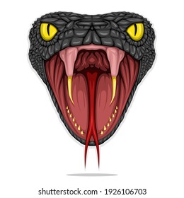Head of Black Mamba Snake Vector with Opened Mouth isolated on White Background