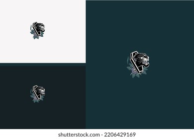 head black panther and flowers vector illustration design