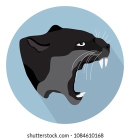 The head of a black panther with an open mouth in profile. Flat design, vector.