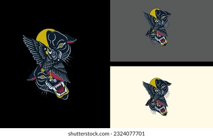 head black panther with wings vector flat design