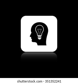 Head - black vector icon on the white button