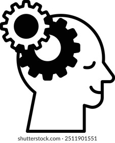 A head with a Black and white gear on it. The head is smiling and the gears are connected to each other