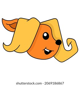 the head of a blonde female dog from the side angle, vector illustration carton emoticon. doodle icon drawing