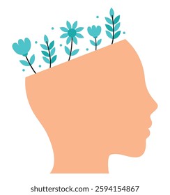 Head with blooming plants inside