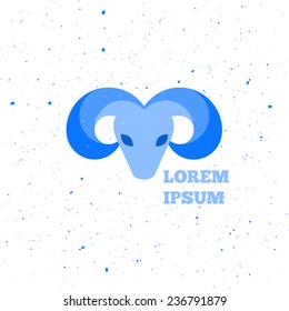 Head blue ram with horns. Sheep vector logo.