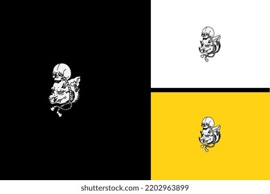 head boar and head skull vector line art