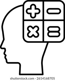 A head with a box with numbers and an X