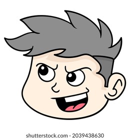 Head Boy Arrogant Face Arrogant Smile Smirk, Vector Illustration Carton Emoticon. Doodle Icon Drawing