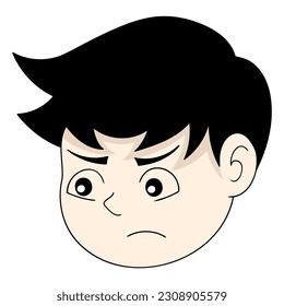 head boy emoticon facial expression looking down glum. vector design illustration art