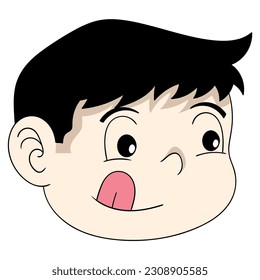 la expresión facial emoticono de cabeza masculina quiere sacar la lengua. ilustración de diseño vectorial