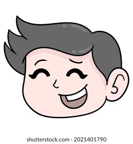 cabeza niño lindo rostro sonriente feliz, amigable, ilustración vectorial emoticono de caja. dibujo de icono de garabato