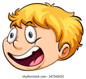 A head of a boy running against the clock on a white background