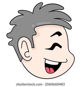 head boy smiling happily from the side corner, vector illustration carton emoticon. doodle icon drawing