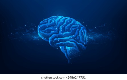 cerebro de cabeza red de inteligencia artificial ciencia tecnología. aprendizaje automático y concepto de educación. conexión mental abstracta estructura de alambre de bajo poli. diseño fantástico de Ilustración vectorial.