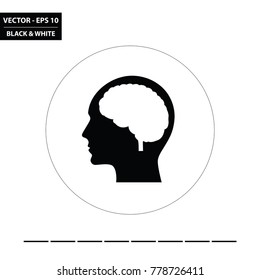 Head and brain black and white glyph flat icon. Vector Illustration.