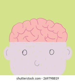 Head and brain cartoon vector drawing, show brain in thinking concept.