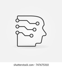 Head with a brain as circuit board vector icon or design element in thin line style