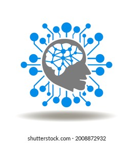Head and brain with circuit line vector illustration. AI Machine Learning Technology Symbol.